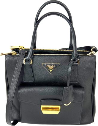 Prada Safriano Front Pocket Double Zip black Tote Bag