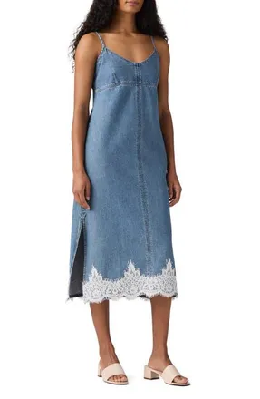 Levi's 90s Lace Trim Denim Midi Slipdress in Slipped My Mind at Nordstrom, Size X-Small