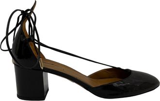 Aquazzura Pre-owned Womens Aquazzura Alexa Mid-Heel Pumps in Black Patent Leather - Size 38.5 EU/IT