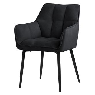 ML Design Ml-design - Silla De Comedor De Rizo Con Respaldo Y Reposabrazos Asiento Negro Con Tapizado Grueso Y Patas De Metal Sill&oacute;n Dise&ntilde;o Ergon&oacute;mico Moderno P