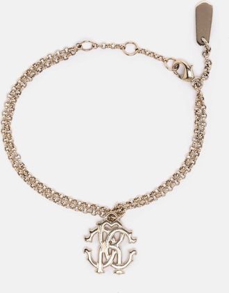Roberto Cavalli Gold Tone Metal Logo Charm Bracelet