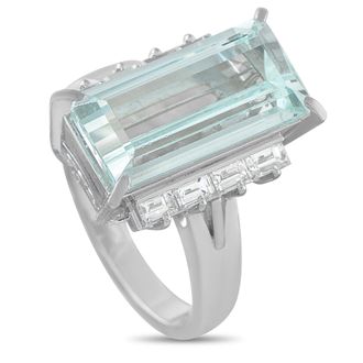 Luxury Bazaar Platinum 0.69 ct Diamond and 6.12 ct Aquamarine Ring MF24-052126