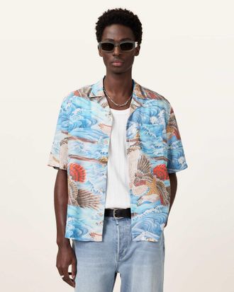 AllSaints Lyocell Corsican Relaxed Fit Hawaiian Shirt, Size: XXL