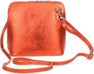 Girly HandBags Womens Metallic Genuine Leather Cross Body Shoulder Bag (Orange)