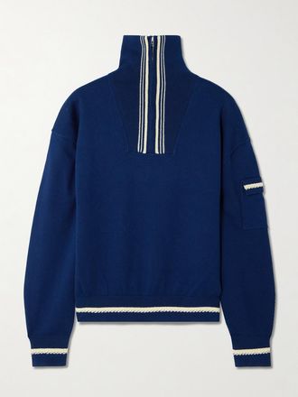 Guest In Residence Pullover A Collo Alto In Misto Cotone E Cashmere Con Righe Jib - Blu