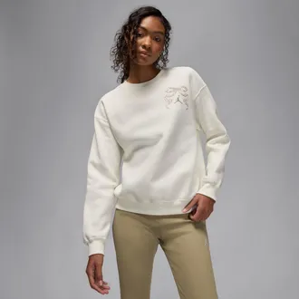 Nike Jordan Womens Jordan Brooklyn Fleece Crew-Neck Pullover in White | IM5423-133