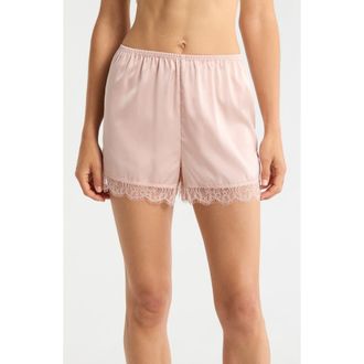 Nordstrom Scalloped Lace Trim Satin Tap Shorts in Pink Sepia at Nordstrom, Size X-Small