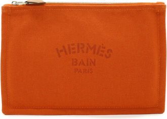 Herm&egrave;s Orange Canvas Leather Pouch (Pre-Owned)