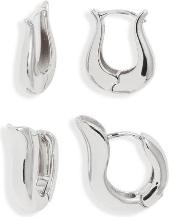 Open Edit Set of 2 Tulip Hoop Earrings in Silver at Nordstrom