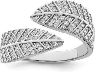 Diamond2Deal Sterling Silver Rhodium plated Cubic Zirconia Leaf Band Ring