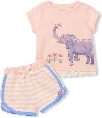 Hatley Kids Elephant Eyelet Cotton T-Shirt & Shorts Set in Pink at Nordstrom, Size 18-24M