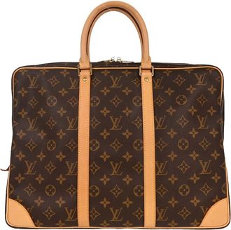 Louis Vuitton Porte-Documents Voyage Briefcase Monogram Canvas Brown Canvas Briefcase Bag (Pre-Owned)