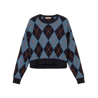 Twinset T-shirts - Dames - Ronde hals truien - Blauw - M/L - Katoen - Truien & Vesten