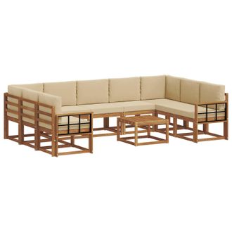 vidaXL Conjunto De Sof&aacute;s De Exterior Con Coj&iacute;n 10 Pcs Natural Y Beige Vidaxl