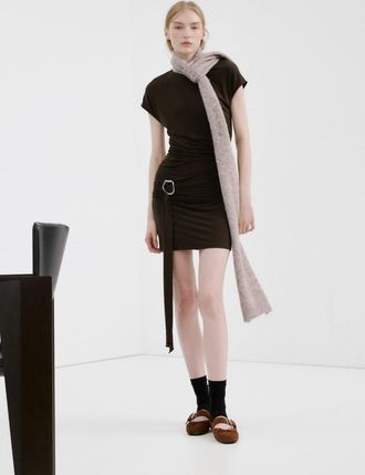 Mango Vestito spilla corpetto increspato marrone - Donna - XS - MANGO