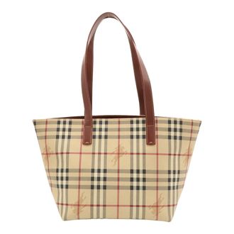 Burberry Beige Brown Coated Canvas Leather Shoulder Bag Tote Bag (Pre-Owned)