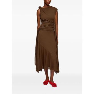 Ganni Knot Detail Asymmetric Midi Dress