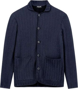 Giorgio Armani Cardigan in Maglia Chevron - - Knitwear - Uomo - Blu - L