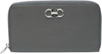 Ferragamo Gray Leather Long Wallet (Bi-Fold) (Pre-Owned)