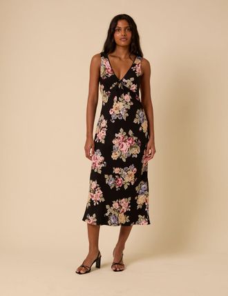 Nobody's Child Black Floral Abbey Midi Dress