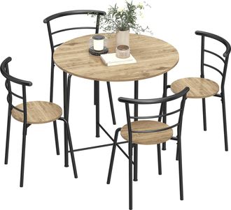 OEM Juego De Mesa Y 4 Sillas De Comedor Redonda Estilo Industrial Marco Met&aacute;lico Para Espacios Peque&ntilde;os Sal&oacute;n Natural