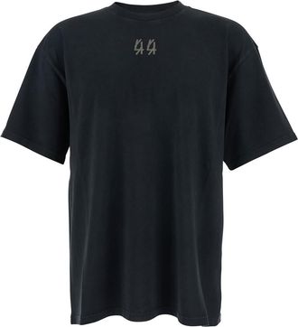 44 Label Group Black Crew Neck T-shirt With Logo On Front And Back In Cotton Man