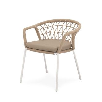 Koketto Home Silla de exterior con cojin beige con patas blanco