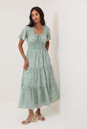 Nobody's Child Green Ditsy Floral Caliope Midi Dress