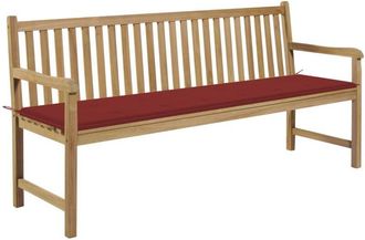 vidaXL Banco De Jard&iacute;n Madera Maciza Teca Con Coj&iacute;n Rojo 175 Cm Vidaxl