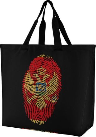 Generic Finger Fingerprint Flag Ea-gles Reusable Shopping Bags Large Capacity Grocery Bag Heavy Duty Tote for Women 40x40x16cm