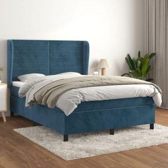 vidaXL Cama Box Spring Con Colch&oacute;n Terciopelo Azul Oscuro 140x190 Cm Vidaxl