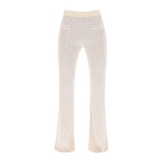 Palm Angels Wide Trousers, female, White, Size: S Monogram Knit Flare Pants
