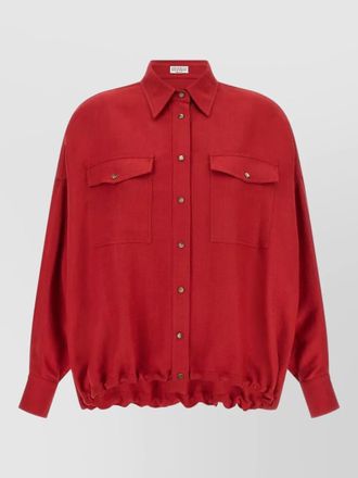 Brunello Cucinelli linen twill overshirt dropped shoulders curved hem