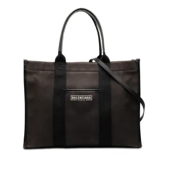 Balenciaga Dark Brown Canvas Leather Shoulder Bag Tote Bag (Pre-Owned)