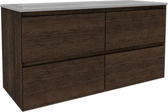 Saniclass Holz Atelier Badkamermeubelset - 120x45x60cm - keramische wastafel wit - 2 wasbakken - zonder kraangaten - 2 lades - Charcoal