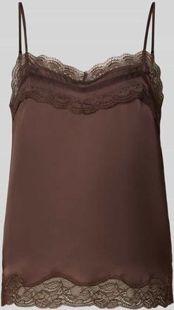 Jake*s Regular Fit Blusentop mit Spitzenbesatz in Dunkelbraun, Gr&ouml;&szlig;e 32