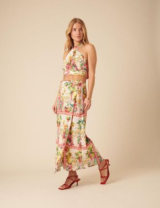 Nobody's Child White Printed Wrap Midi Skirt