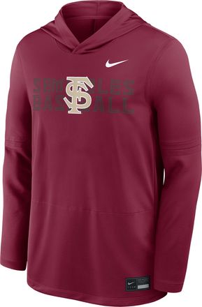 Nike Florida State Dugout Nike Mens Dri-FIT College Long-Sleeve Hooded Top in Red | 03B969XFTN-ZM1