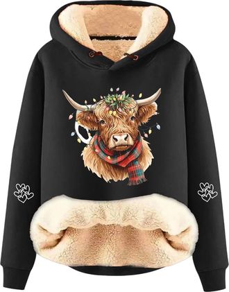 Generic Christmas Jumpers for Women Highland Cow Gifts Hoodies Fall Long Sleeve Fleece Shirts Ladies 2025 Crew Neck Fashion Casual Cozy Sweatshirt Tops Sweate