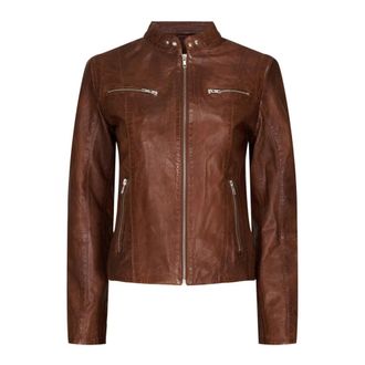 BTF-CPH Biker Jacket 1075 Skind 100127 Donker Cognac met Zilveren Accent - Dames - Leren en Su&egrave;de Jassen - Bruin - M - Leer - Jassen