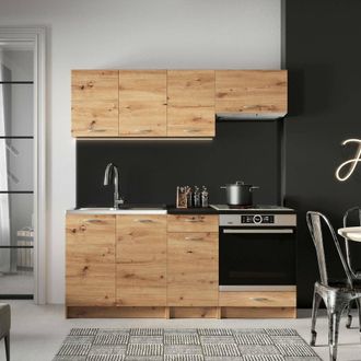 Dmora Cocina Completa Teano, Conjunto Compacto Y Funcional Con Puertas Y Cajones, Nudos De Roble