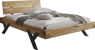HOME AFFAIRE Massivholzbett »Ultima Balkenbett Doppelbett, Füsse aus Metall in Y-Form« hohe Belastbarkeit: 200kg je Seite, FSC-zertifizierte Wildeiche oder Fichte,