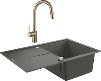 GROHE K400 Fregadero De Cuarzo Compuesto Con Escurridor Reversible 780x500 Mm + Grifo Mezclador Ceramia Timeless (g31639tml2bg-set)