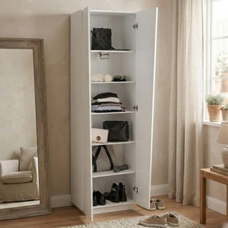 Dmora Armario Multiusos, Made In Italy, Mobiliario Moderno, Zapatero Con 2 Puertas Y 5 Estantes, 60x38h200 Cm, Color Blanco Brillante, Con Embalaje Reforzad