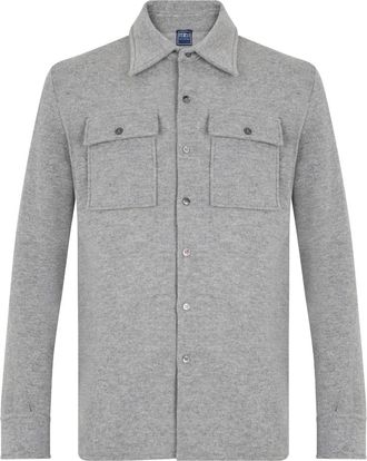 Fedeli Cashmere Shirt - Heren - Casual Overhemden - Grijs - L - Kasjmier - Overhemden