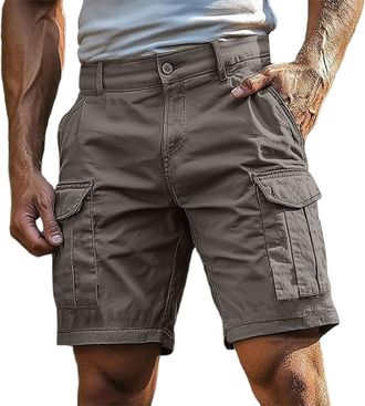 Generic Mens Cargo Shorts Summer Elasticated Waist Combat Shorts Quick Dry Cotton Multi-Pockets Workwear Casual Knee Length Breathable Pants Plain Lightweight