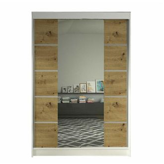 Mirjan24 Mobilier1 - Armario Closico 151, Blanco + Roble Artisan, 200x120x58cm, Puertas De Armario: Correderas, N&uacute;mero De Estantes: 0