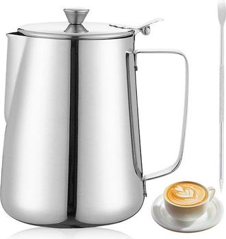 OEM Nthproducts, Jarra Peque&ntilde;a Para Leche, Jarra Con Tapa, Perfecta Para Latte Art, 600 Ml, Apta Para Cappuccino Y Espresso, Plateada