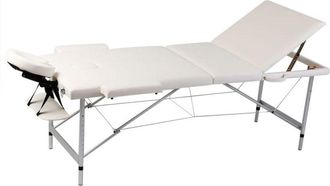 vidaXL Lettino Massaggio Pieghevole Crema 3 Zone con Telaio Alluminio - Vidaxl