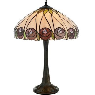 Loops Tiffany Glass Table Lamp Light Dark Bronze & Mackintosh Red Rose Shade i00205